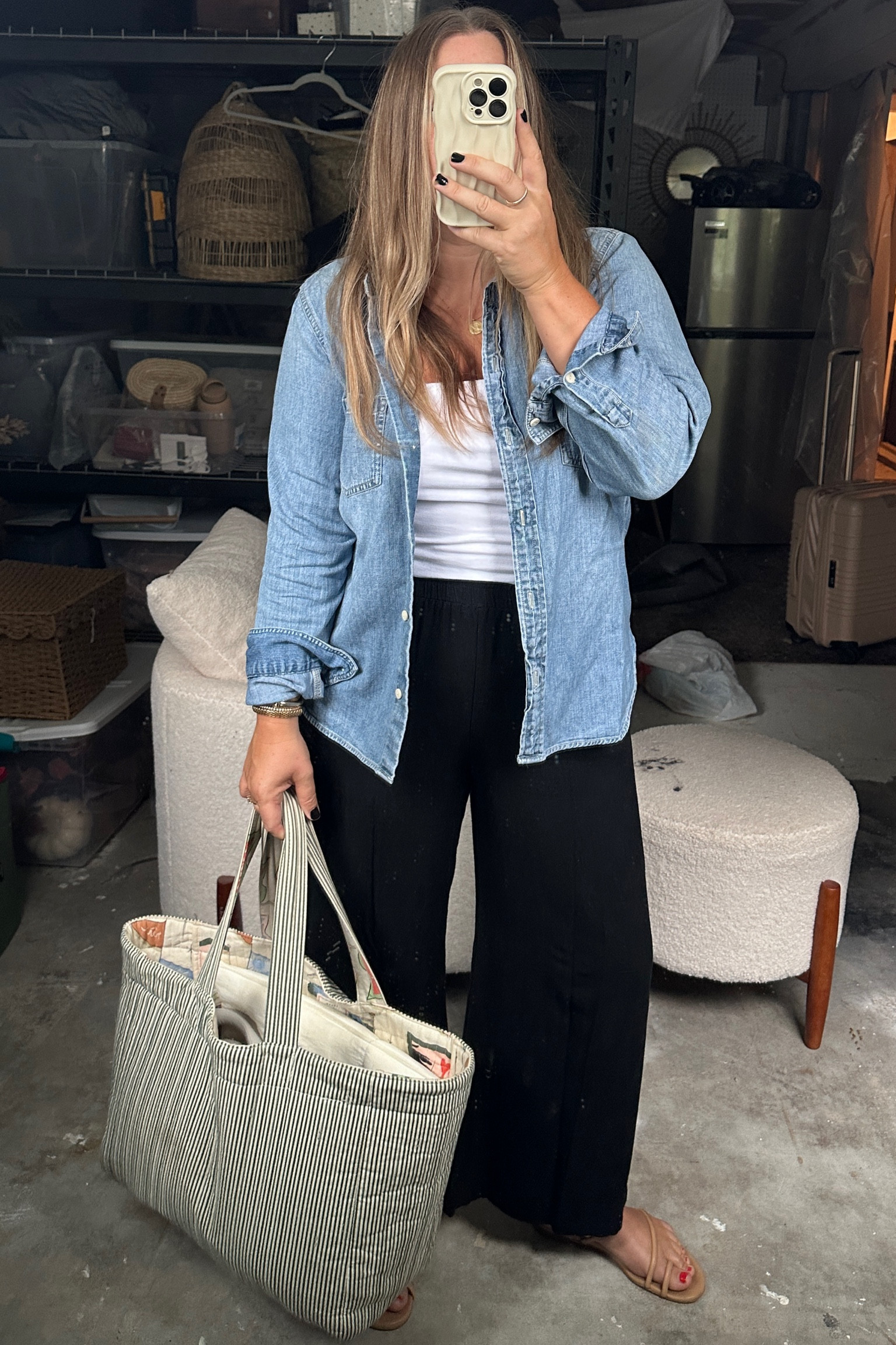 My jcrew chambray shirt is a few years old so i linked their current versions/ washes- mine is a slim fit so i sized up - i like a more oversized look but can still button and tuck the slim fit

Pants are part of a favorite amazon set but i also linked my favorite old navy linen pants in the black - true to size

Bag is reversible! My favorite daily cotton tote

#LTKSaleAlert #LTKItBag #LTKSeasonal