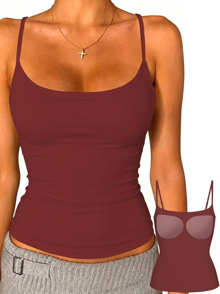 Danysu Padded Tank Tops for Women Spaghetti Strap Double Lined Camisole Top | Amazon (US)