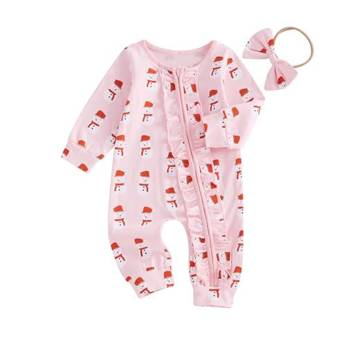 Doisbetthsay My First Christmas Baby Girl Outfit Newborn Baby Girl Christmas Santa Claus Long Sleeve Romper Jumpsuit Infant (B Pink, 12-18 Months) | Amazon (US)