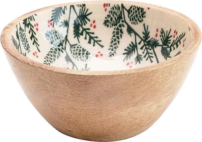 Creative Co-Op 5" Round x 2-3/4"H Enameled Mango Wood Bowl w/Pine Pattern, Multi Color Serveware | Amazon (US)