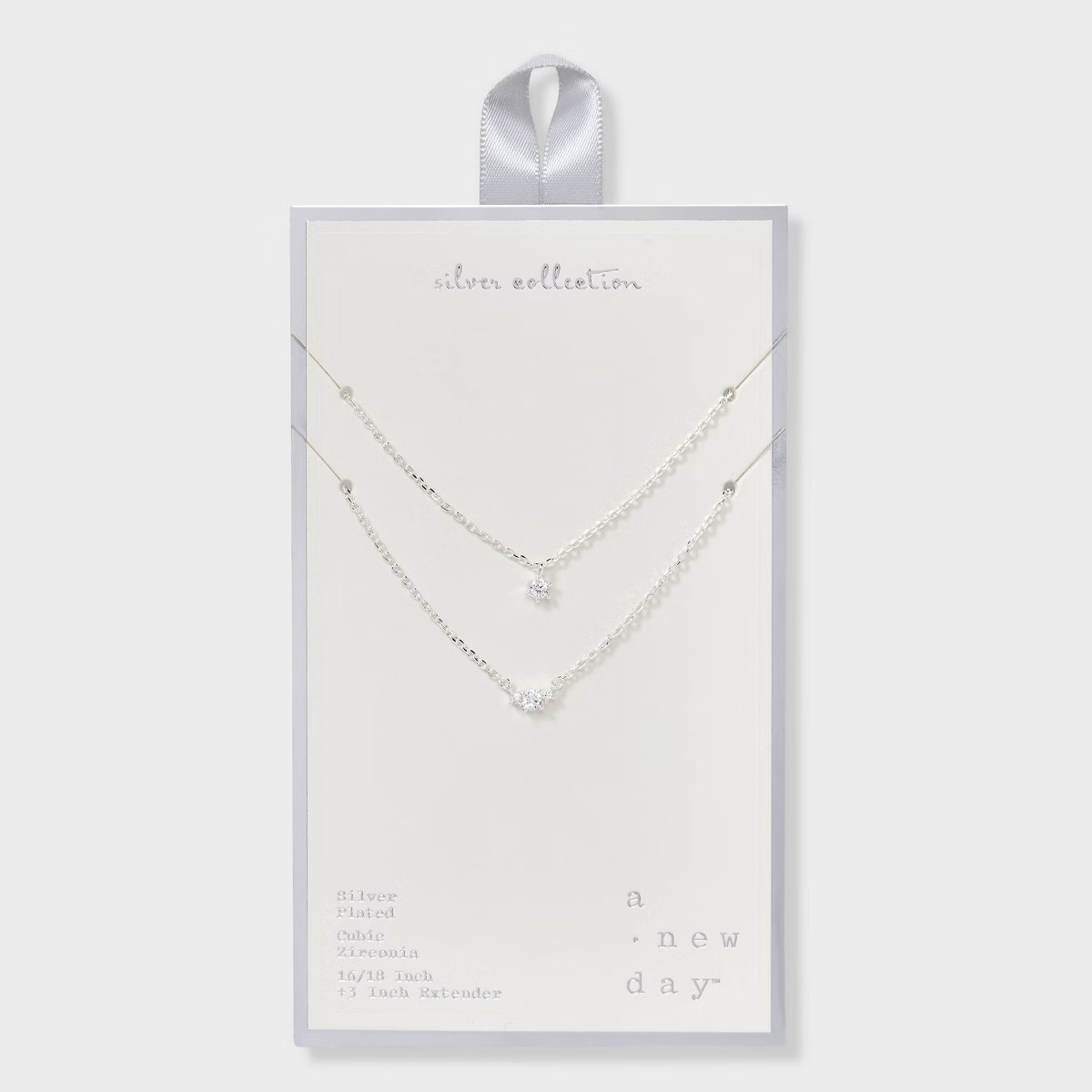 Silver Plated Cubic Zirconia Station Layered Necklace - A New Day™ Silver | Target