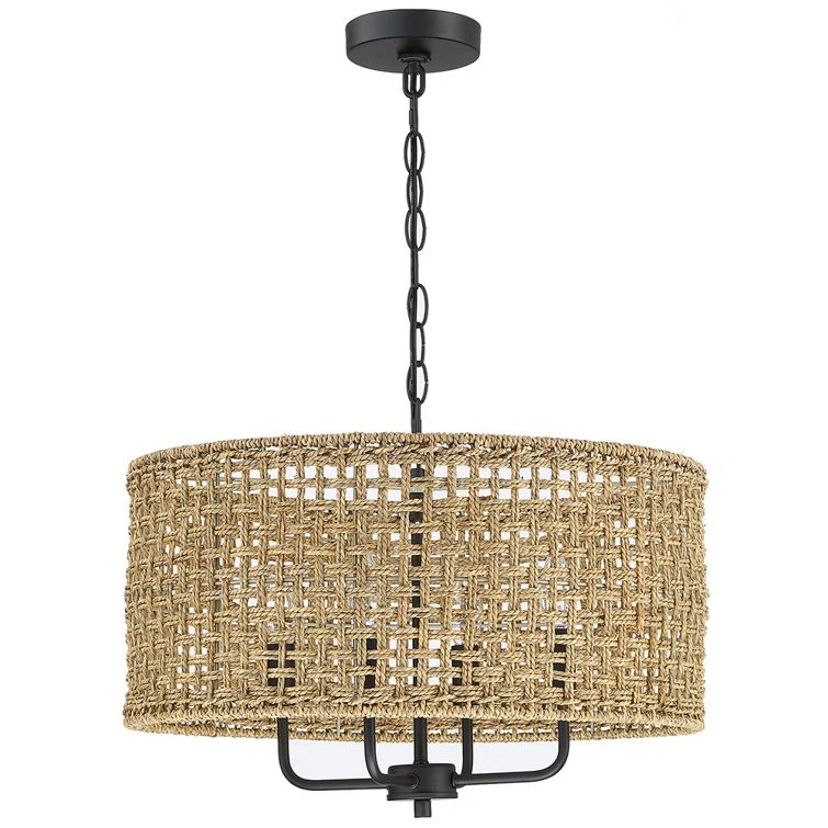 4 - Light 20-in Bohemian Candle Style Hand Woven Drum Chandelier | Wayfair Professional