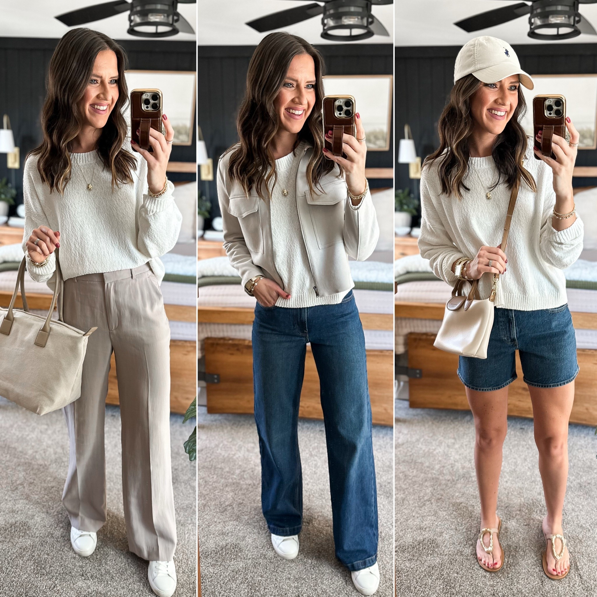 Spring Capsule Wardrobe - Textured White Sweater 

Sweater - medium 
Trousers - size 27 long 
Suede jacket - small
Dark wash jeans - size 26 long 
Shorts - size 27 
Hat is Ralph Lauren and I can’t link in LTK 


#LTKFindsUnder100 #LTKFindsUnder50 #LTKStyleTip