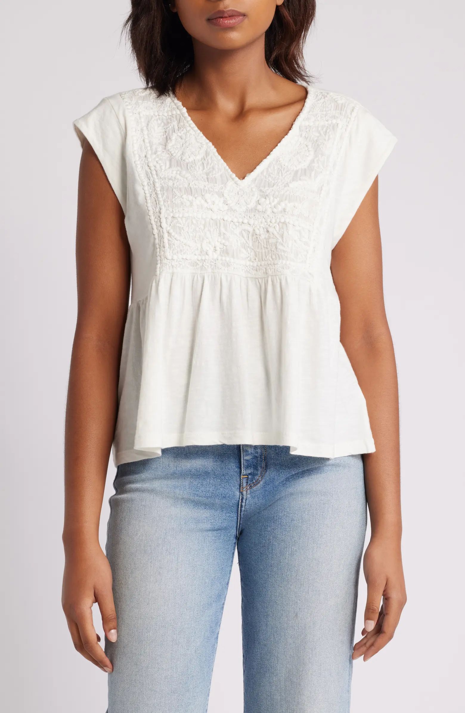 Embroidered Cotton Babydoll Top | Nordstrom