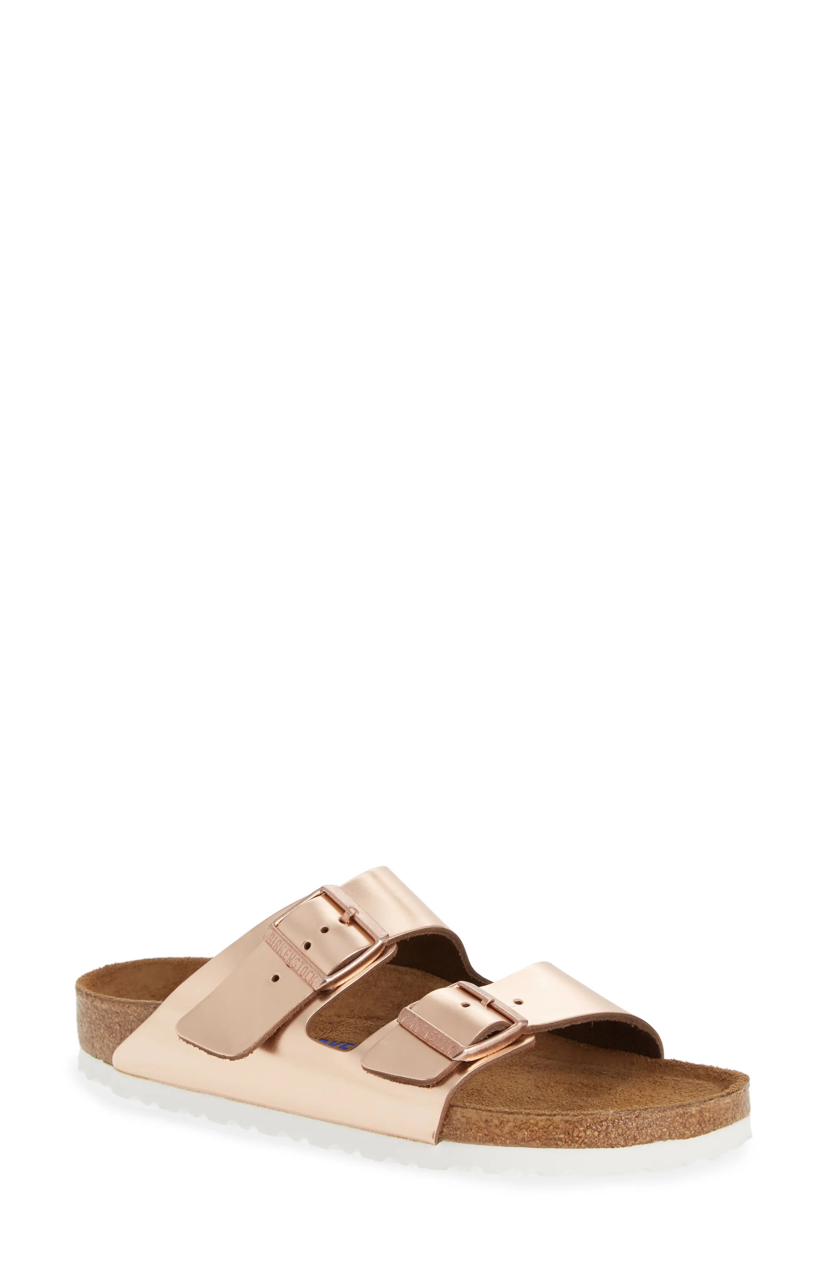 Women's Birkenstock Arizona Soft Footbed Sandal, Size 6-6.5US - Metallic | Nordstrom