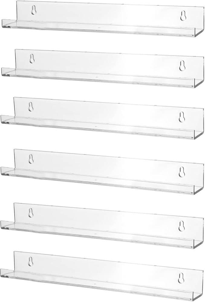 Sooyee 6 Pack Acrylic Shelves,15 Inch Floating Bookshelf Wall for Kids Room,Picture Ledge Display... | Amazon (US)