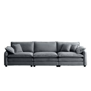 115.34 in Wide Square Arm Fabric Rectangle Modern Upholstered Sofa in Gray | The Home Depot