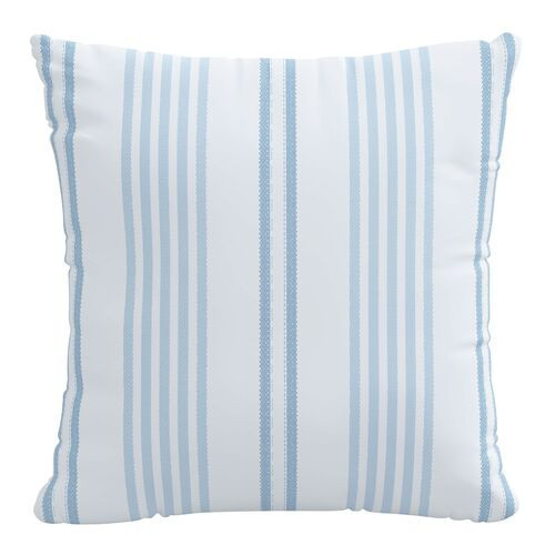Ticking Stripe Pillow - Handcrafted | Cushion, Bolster - Blue | One Kings Lane