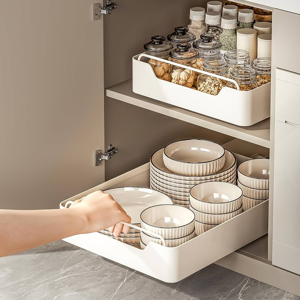 Pull Out Cabinet Organizer Fixed with Adhesive Nano Film, Heavy Duty Slide Out Pantry Shelves, Ho... | Amazon (US)