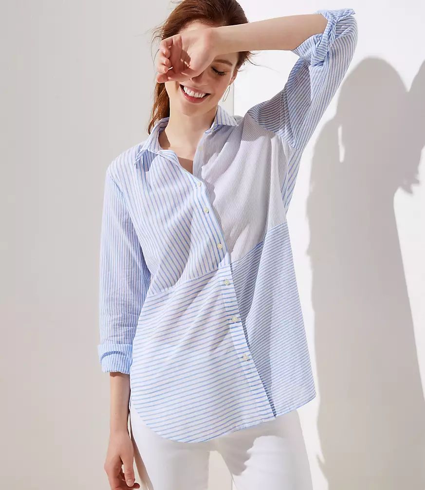 Mixed Stripe Button Down Tunic Shirt | LOFT