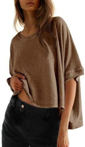 Dokotoo Oversized Tops Summer Shirts 2026 Fall T Shirts for Women Basic Tee | Short Sleeve,Crewne... | Amazon (US)