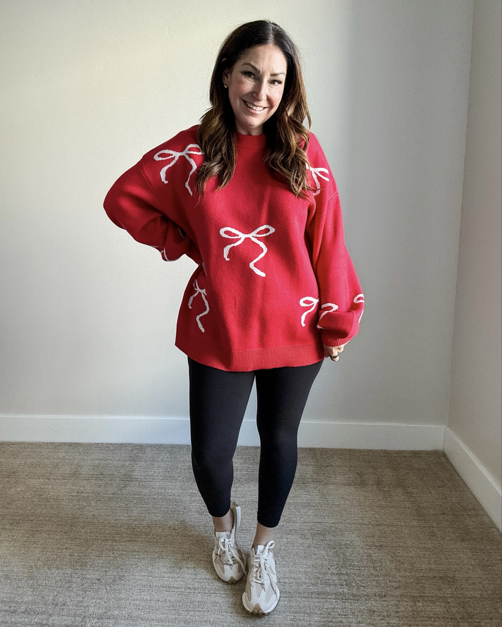Bow Tunic Length Sweater Outfit | Wearing sweater and leggings, L 

 

#LTKHoliday #LTKSeasonal #LTKActive