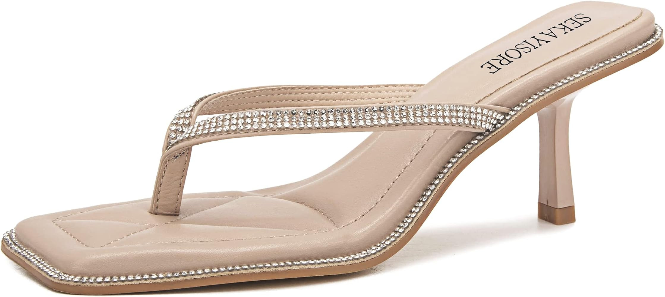 SEKAYISORE Women's Rhinestone Square Heels Flip Flop Heeled Sandals Stiletto Mules Open Toe Backl... | Amazon (US)