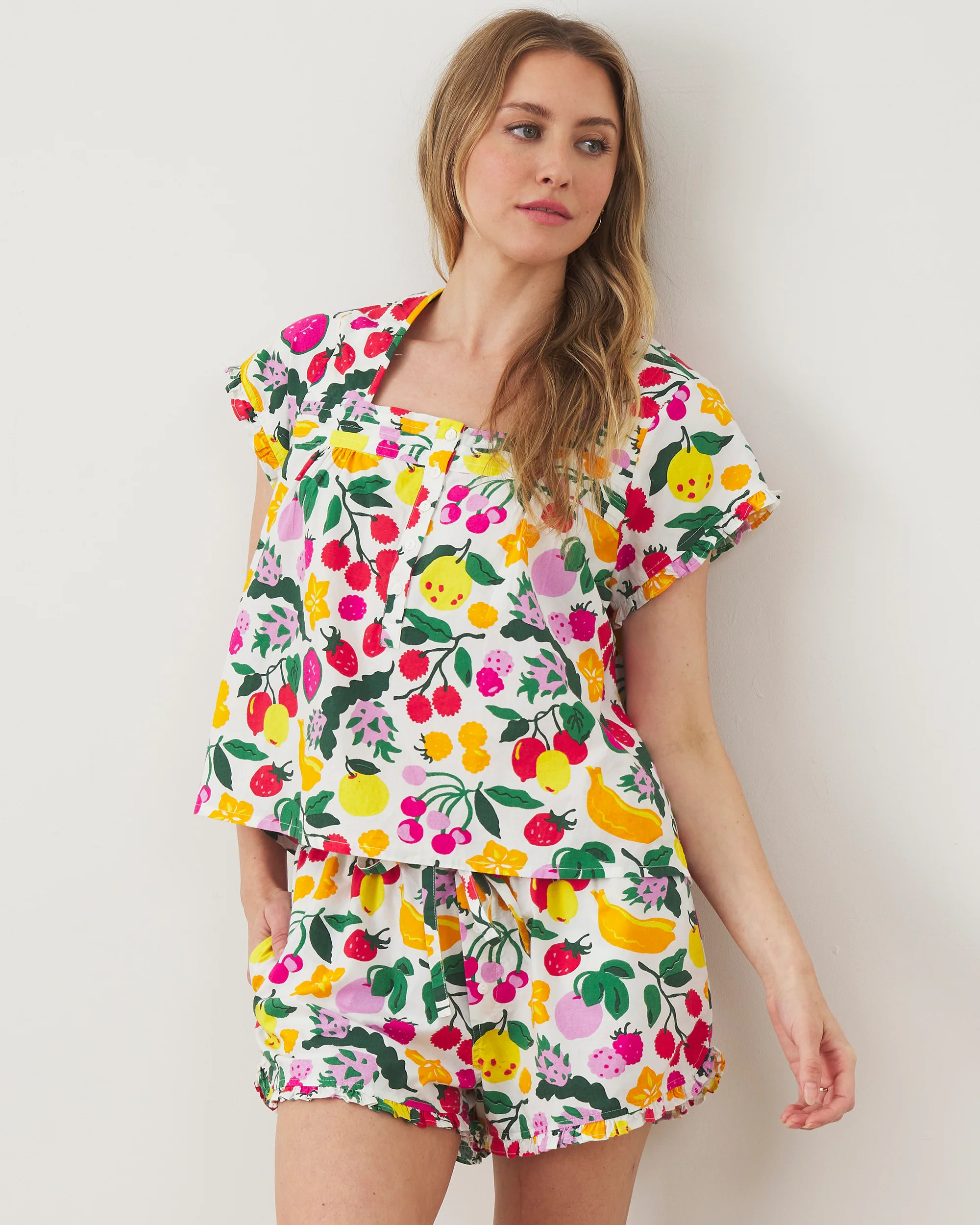 Smoothie Time - Women's Organic Cotton Pintuck Short Set - Cloud | Printfresh