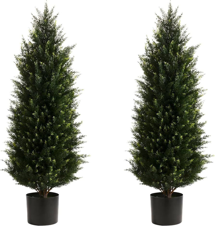 Two 3.2FT Artificial Cedar Topiary Trees UV Protection for Longer Life Artificial Cedar Trees Pot... | Amazon (US)