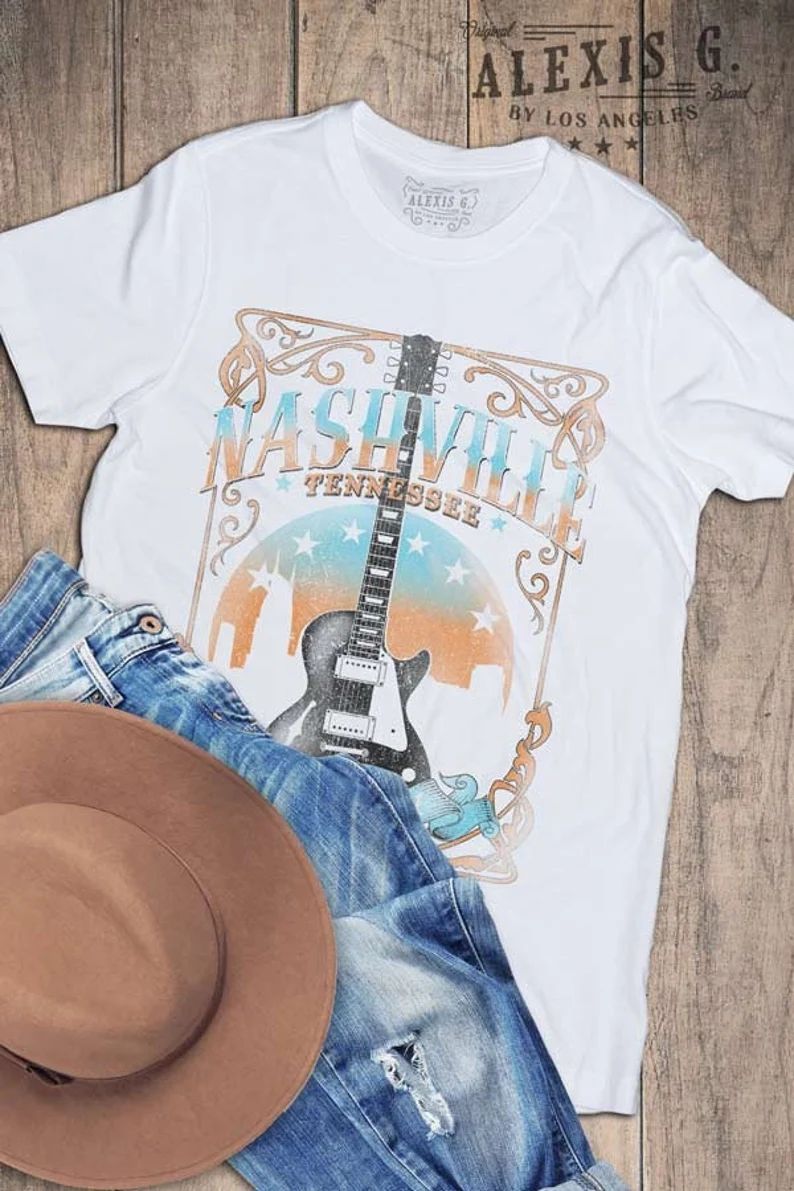 Nashville Tennessee Music City Graphic Tee Southern Country - Etsy | Etsy (US)