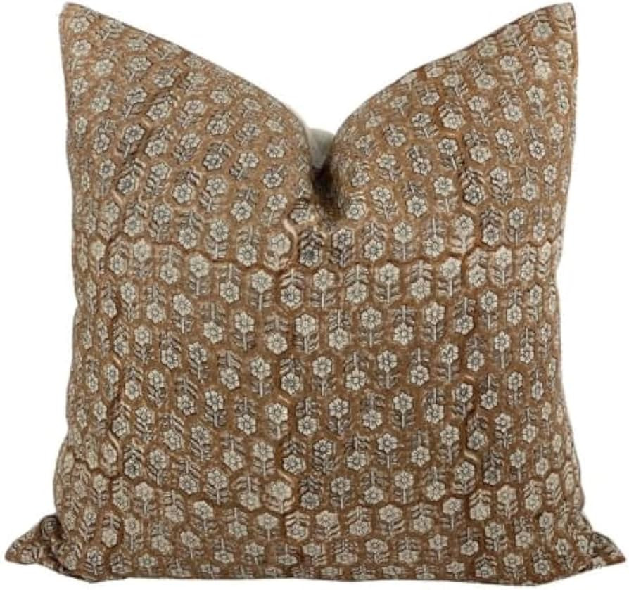 Pillow Cover Linen Lightweight 20 x 20 in Double Sided Block Print with Zipper Easy Removal Home ... | Amazon (US)