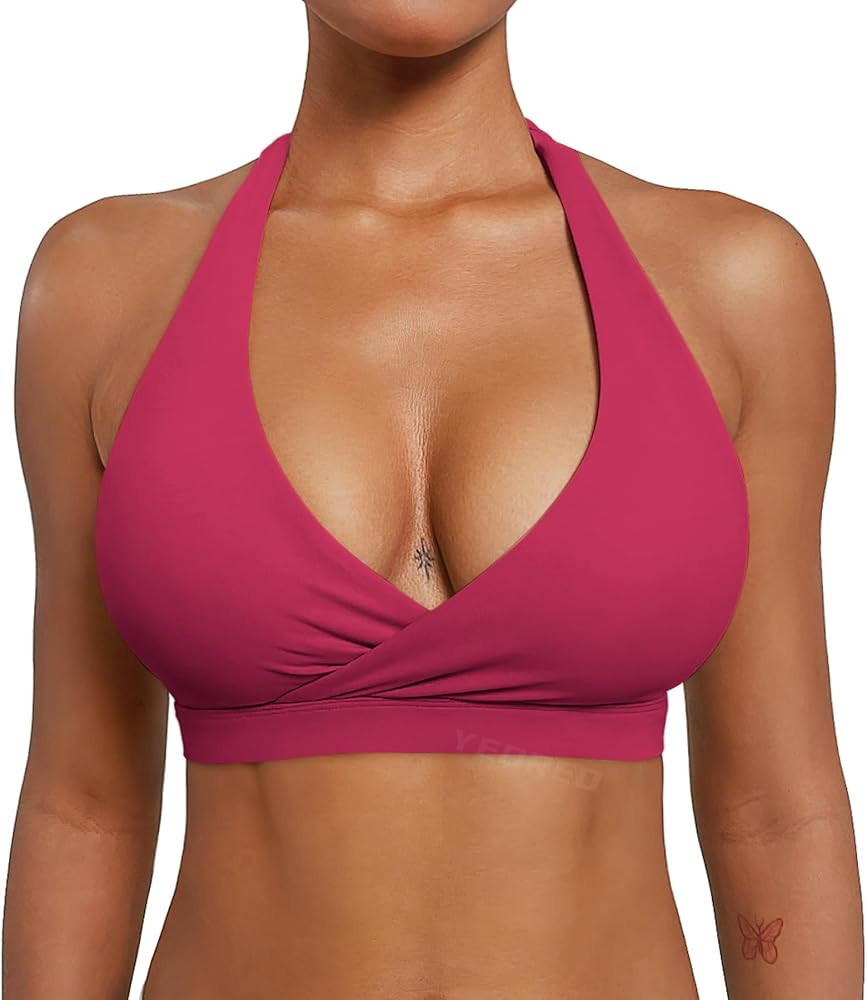 YEOREO LuxFlow Cross Over Workout Halter Sports Bra for Women Backless Gym Bra Padded | Amazon (US)