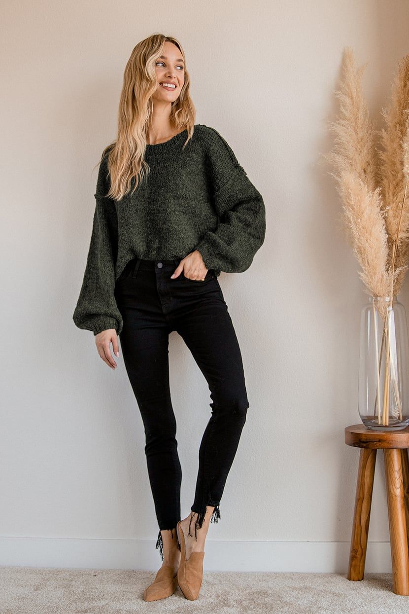 Always Together Forest Green Balloon Sleeve Sweater | Lulus (US)