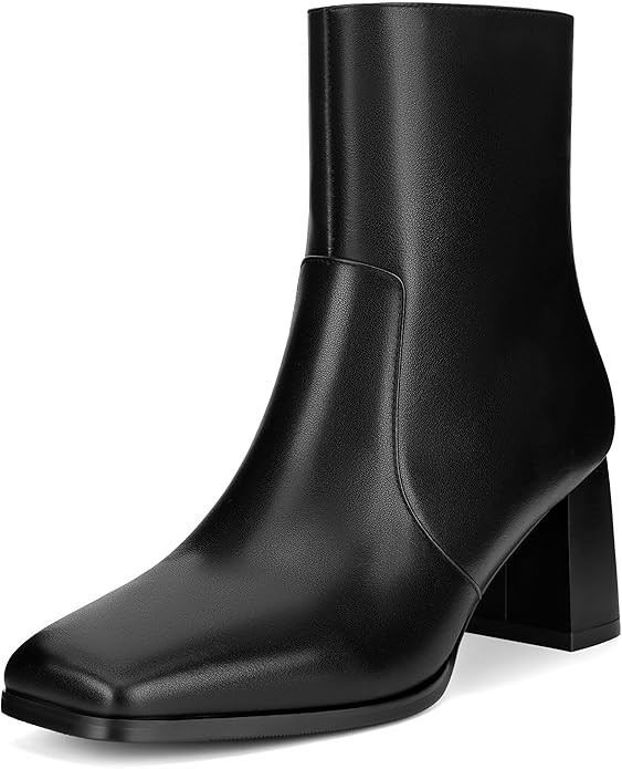 SOVANYOU Black Faux Leather Ankle Boots Fashion Square Toe Chunky Platform Boots with Side Zipper | Amazon (US)