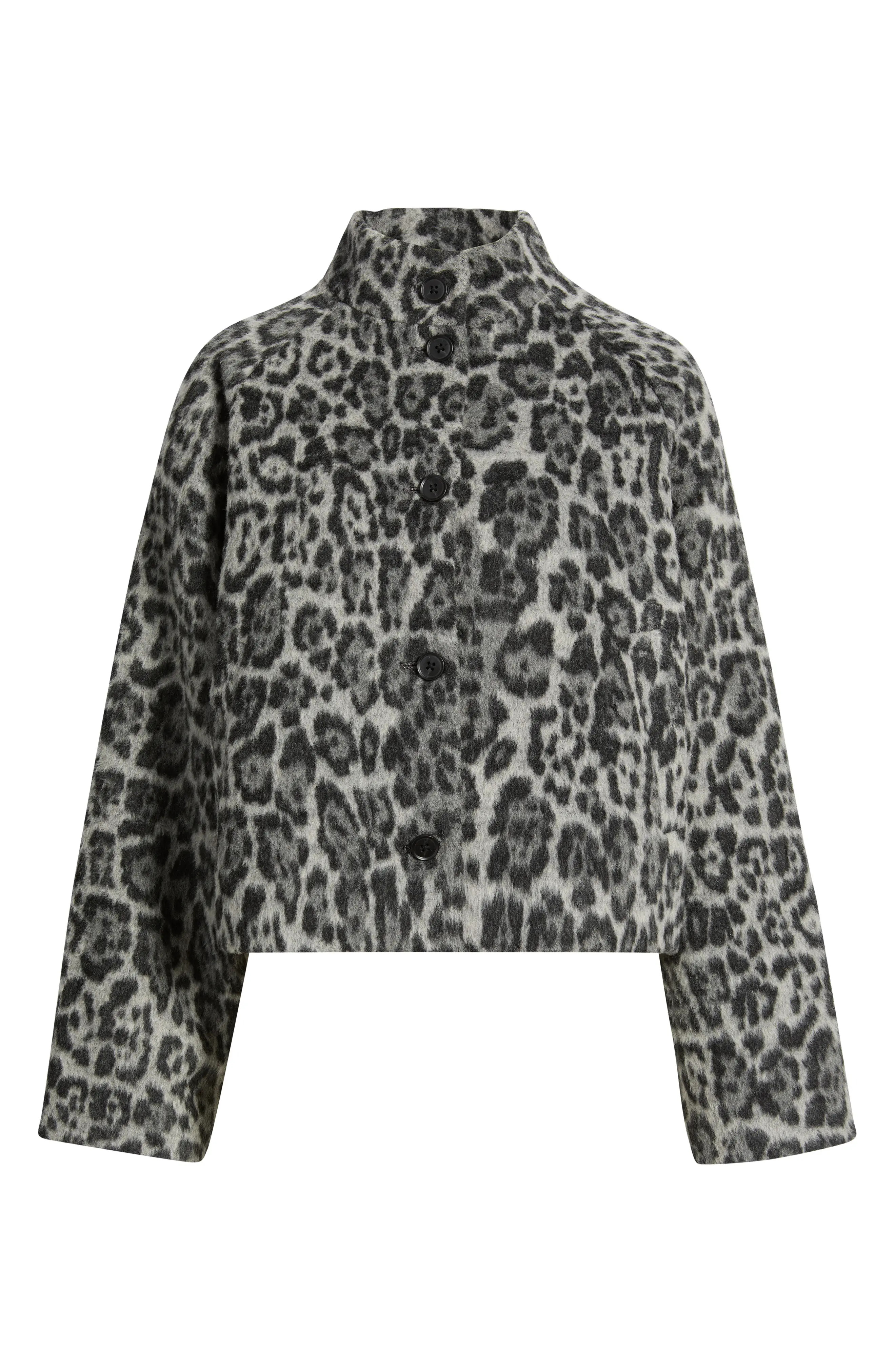 Nordstrom Animal Print Cropped Jacket in Grey- Black Blurred Leopard at Nordstrom, Size Large | Nordstrom