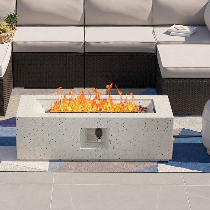 SUNBURY Outdoor 42 Inch Propane Fire Pit Table, Rectangular Fire Table, 40,000 BTU Spotted White ... | Amazon (US)