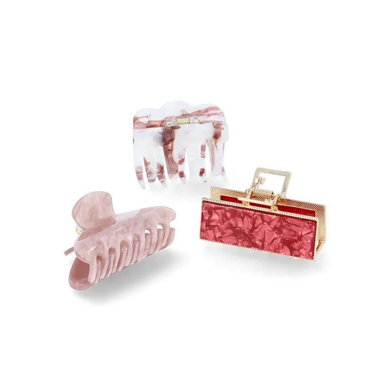 Time and Tru Women’s Acrylic Claw Clips, 3-Pack, Berry | Walmart (US)