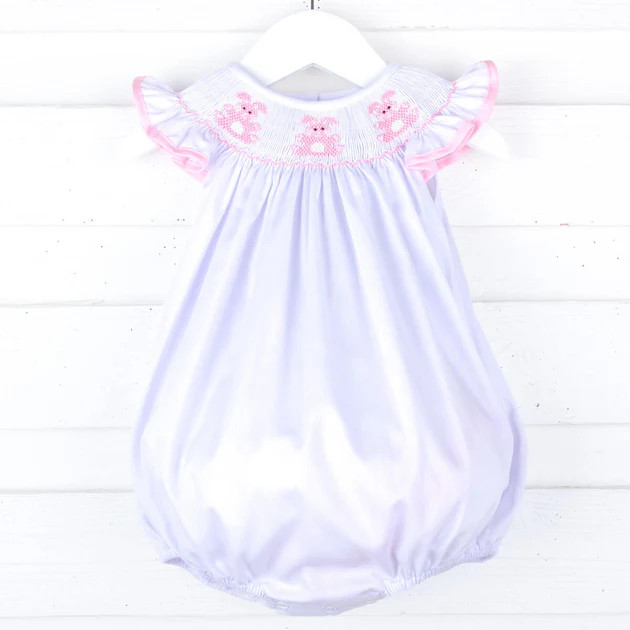 Adorable Bunny White Smocked Bubble | Classic Whimsy