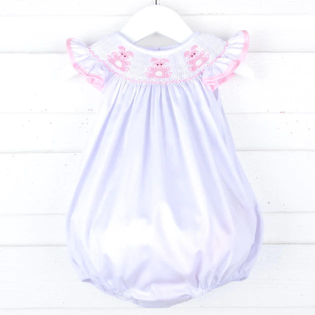 Adorable Bunny White Smocked Bubble | Classic Whimsy