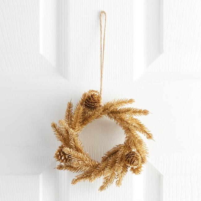 Mini Pinecone and Faux Pine Glittered Wreath | World Market