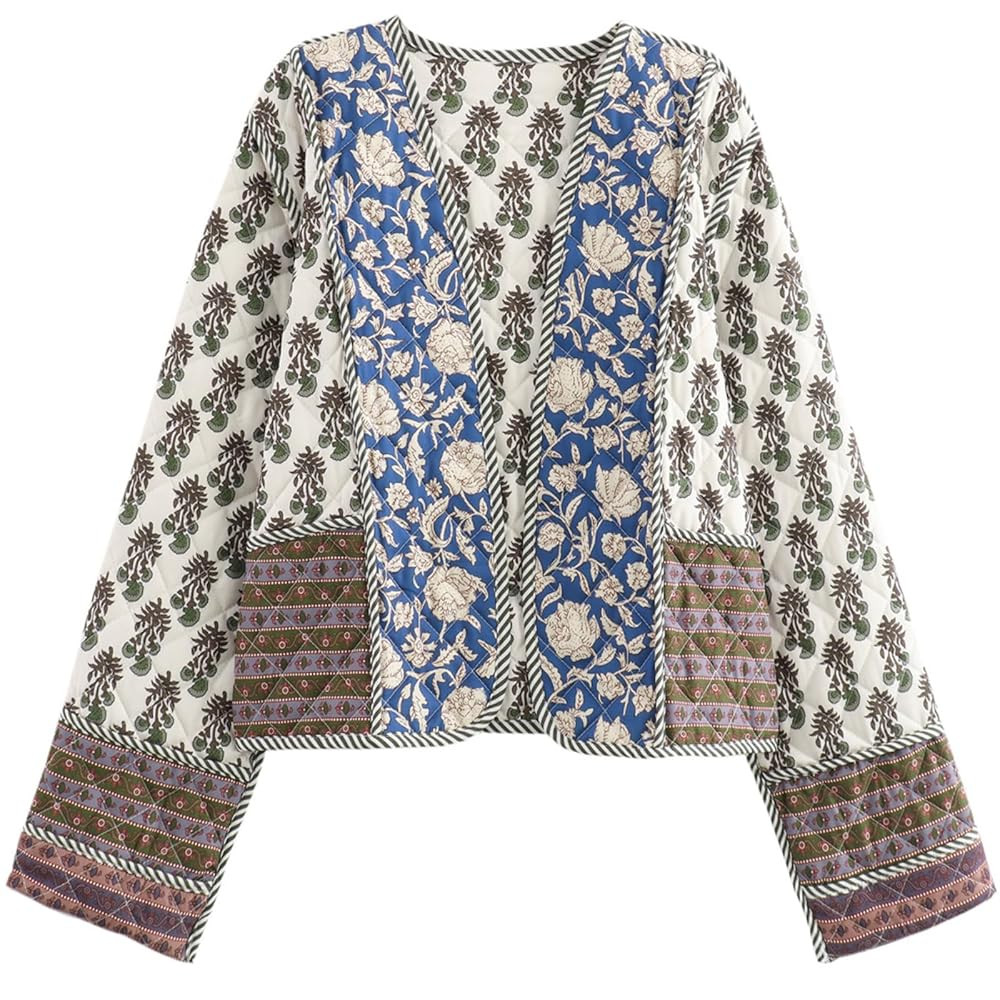 Yimoon Women's Quilted Jacket Lightweight Floral Print Cropped Puffer Coat Short Padded Open Fron... | Amazon (US)