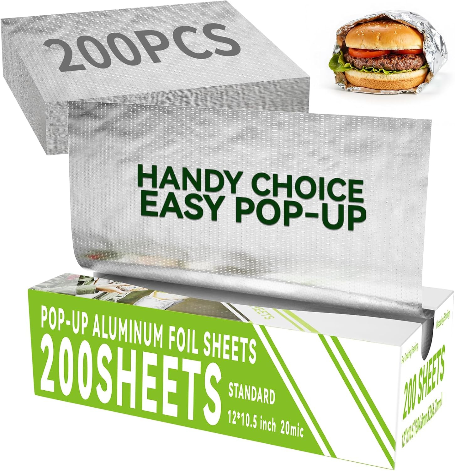 Aluminum Foil Sheets, 200 Count Pre Cut Tinfoil, 12" x 10.5" Inch Pre Cut Foil Sheets for Food, Hot Dog or Sandwich Wrap, Food Storage, Baking, Catering, Restaurant, Kitchen Use | Amazon (US)