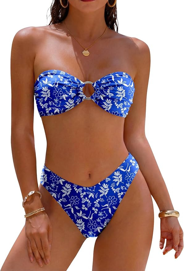 ANRABESS Bikini Sets for Women Bandeau O Ring 2 Piece Swimsuit Floral Halter Tie Back Bathing Sui... | Amazon (US)
