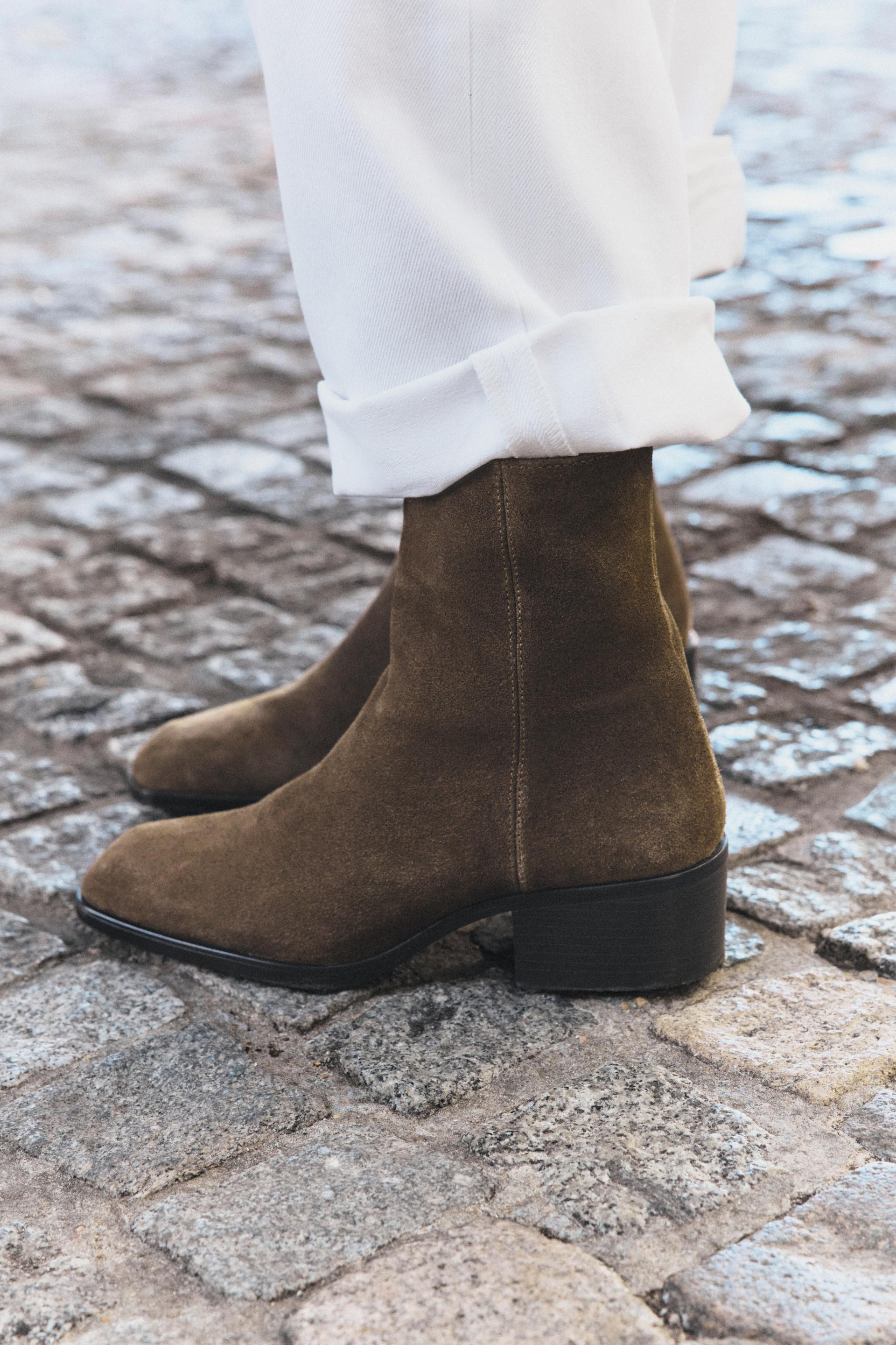 Zara - Suede Heeled Ankle Boots - Taupe Gray - 6½ - Woman | Zara US