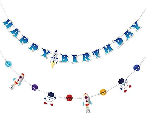 Happy Birthday Banner Outer Space Decorations Galaxy Planets Honeycomb Solar System Birthday Part... | Amazon (US)