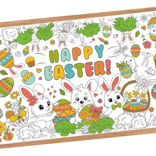 Giant Easter Coloring Poster - Large Happy Easter Coloring Tablecloth Cover, Jumbo Cute Bunny Paper Colorable Table Cloth Banner for Easters Gifts Activities Game Party Decorations Props, 31 x 72Inch | Amazon (US)
