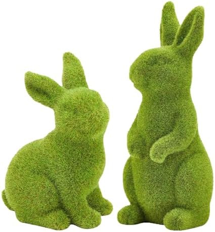2 PCS Moss Bunny Decorative Figurines Flocked Resin Easter Bunny Decor Green Moss Bunnies for Spr... | Amazon (US)