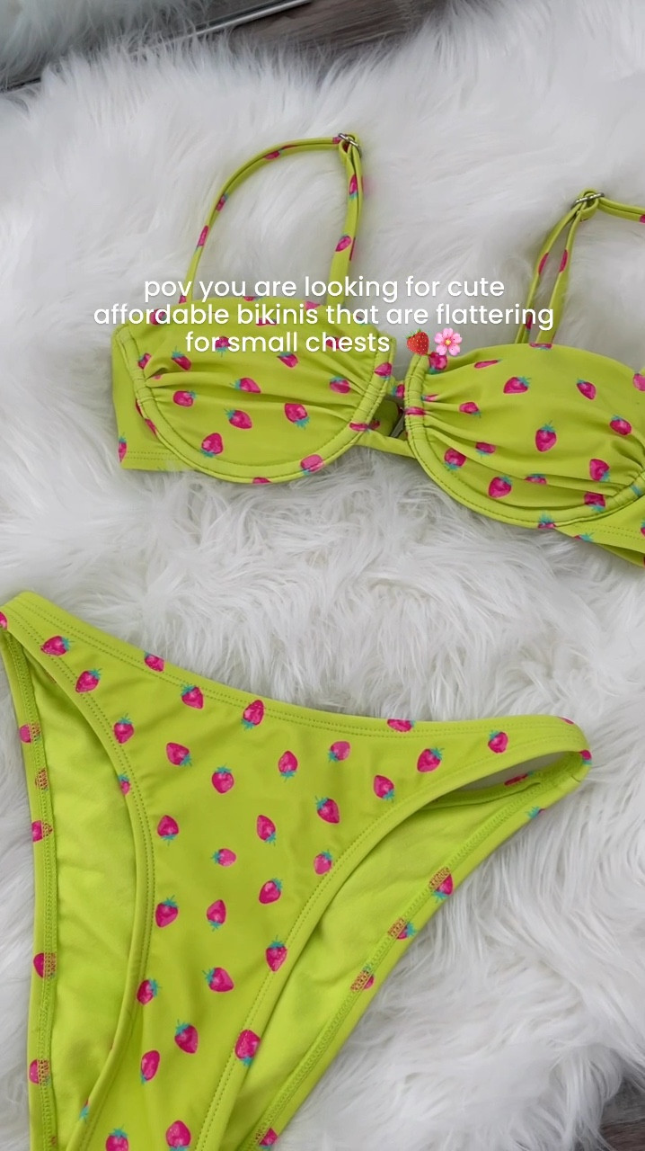 Flattering bikinis for small chests 👙 Under $30! These are so cute with the flower charms &amp; strawberries 🌸🍓 The underwire bikini tops are perfect &amp; supportive. Wearing size XXS in both.

Swimsuits. Swimwear. Bikinis. Bathing suits. Bikini haul. Swim try on. Summer style. Beach wear. Resort wear. Affordable swimsuits. Target style. Target finds. Target fashion. 

#LTKVideo #LTKSwim #LTKFindsUnder50