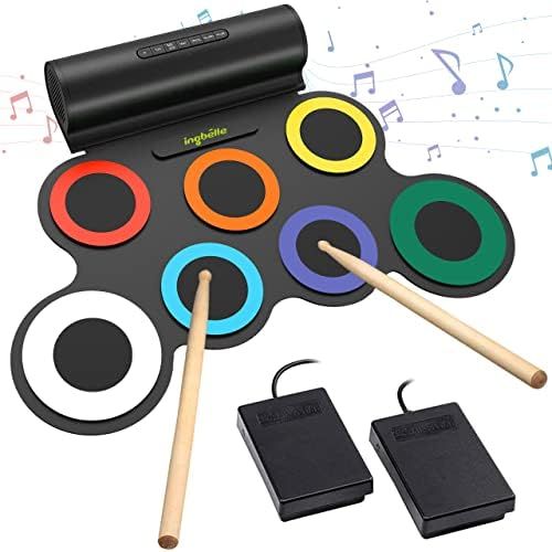 7 Pads Electronic Drum Set, Roll-Up Drum Practice Pad Drum Kit with Headphone Jack Built-in Speak... | Amazon (US)