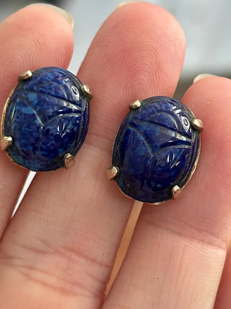 Blue Scarab Beetle Dangle Earrings, Vintage Bug Jewelry, Non-Pierced Screwback | Etsy (Global)