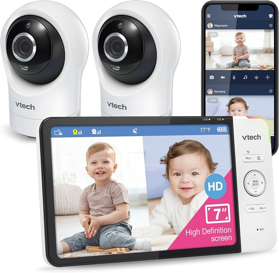 VTech RM7764-2HD Smart WiFi Baby Monitor with 2 Cameras, 1080p HD Video, 360° Pan & Tilt, 10x Zo... | Amazon (US)