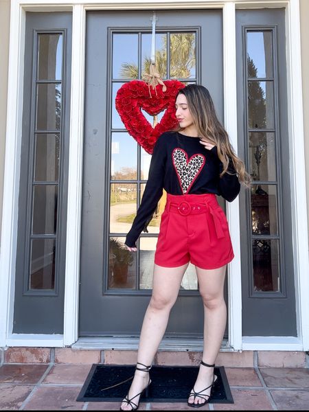 Valentine’s day look, Valentine’s date night! 

Leopard heart sweater, Valentine’s day sweater, vday decor, Valentine’s decor, Valentine’s day decor, black strappy heels, red paperbag shorts, heart sweater, vday sweatshirt, winter everyday outfits, winter girly style, Valentine’s day outfits #LTKhome #LTKSeasonal #LTKFind #LTKunder50 

#LTKworkwear #LTKunder100 #LTKshoecrush