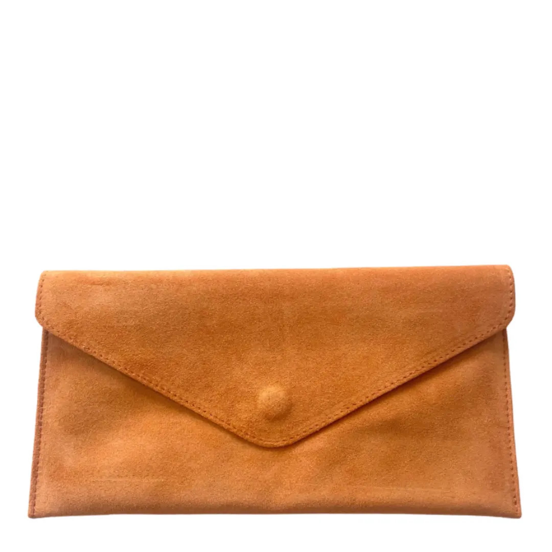 Rust Orange Suede Clutch Bag: Large Envelope Style with Silver Chain | Etsy (US)