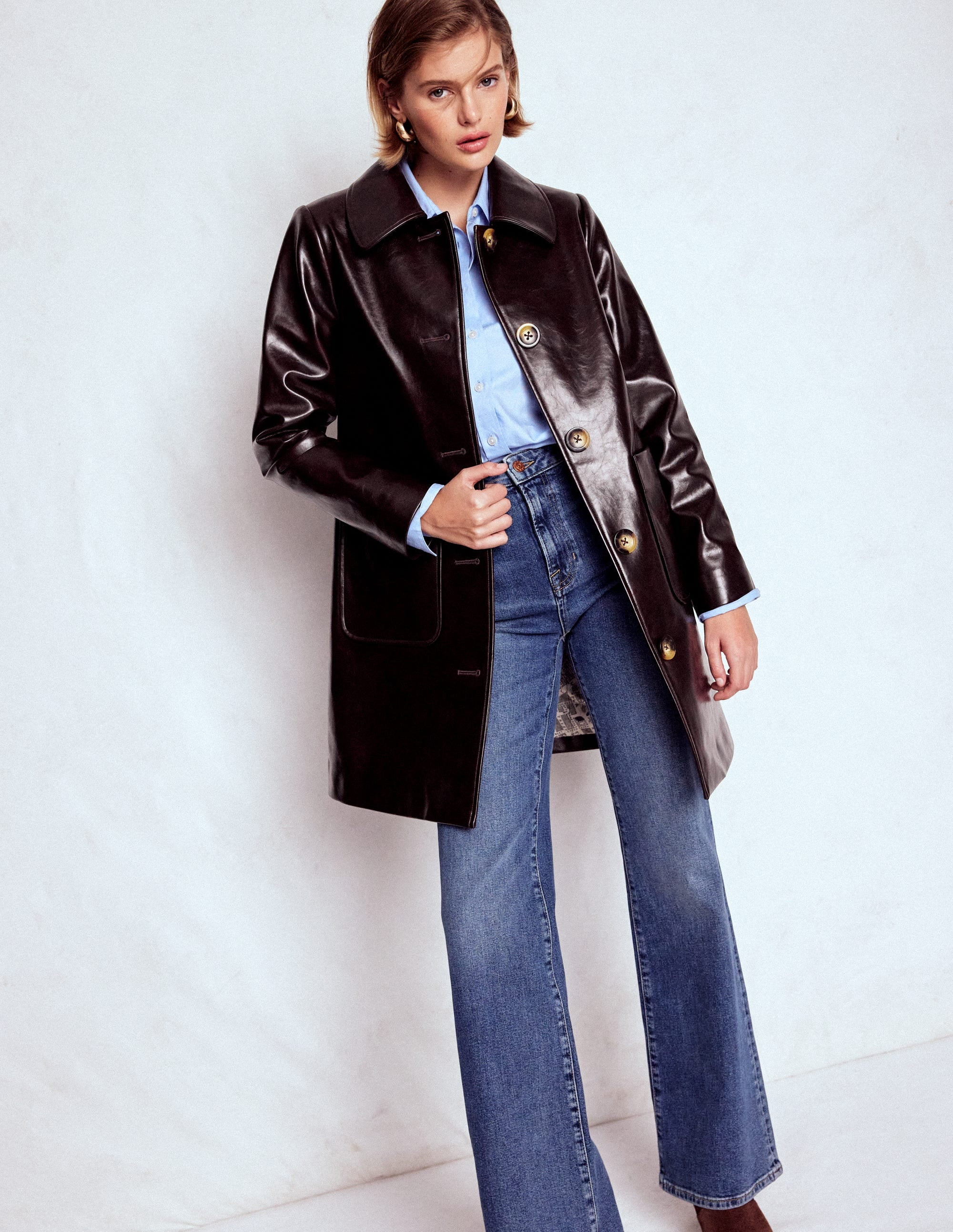 Carlisle Faux Leather Coat-Dark Cherry | Boden (US)