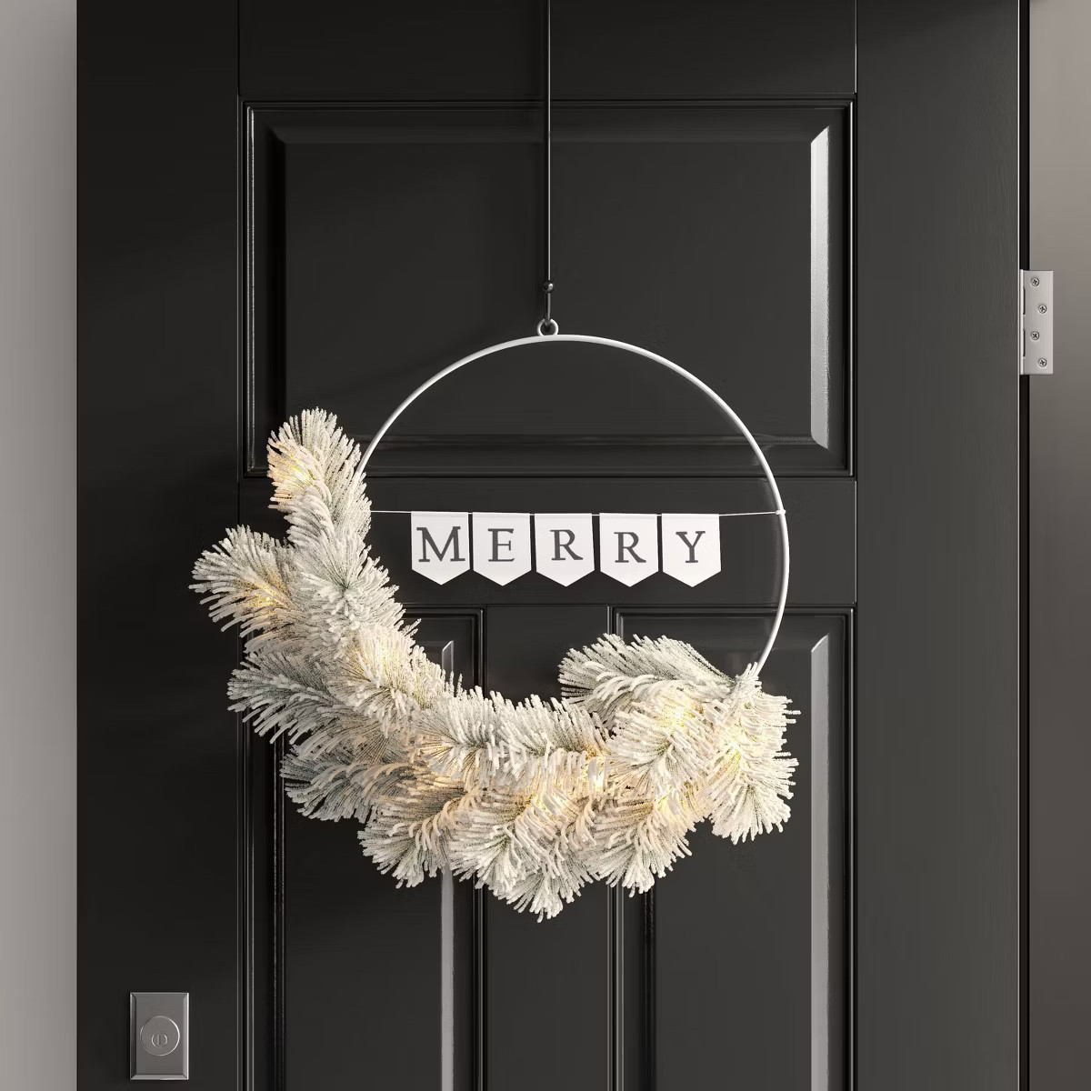 20" Battery Operated Lit Flocked Mixed Greenery on Metal Hoop Artificial Christmas Wreath White -... | Target