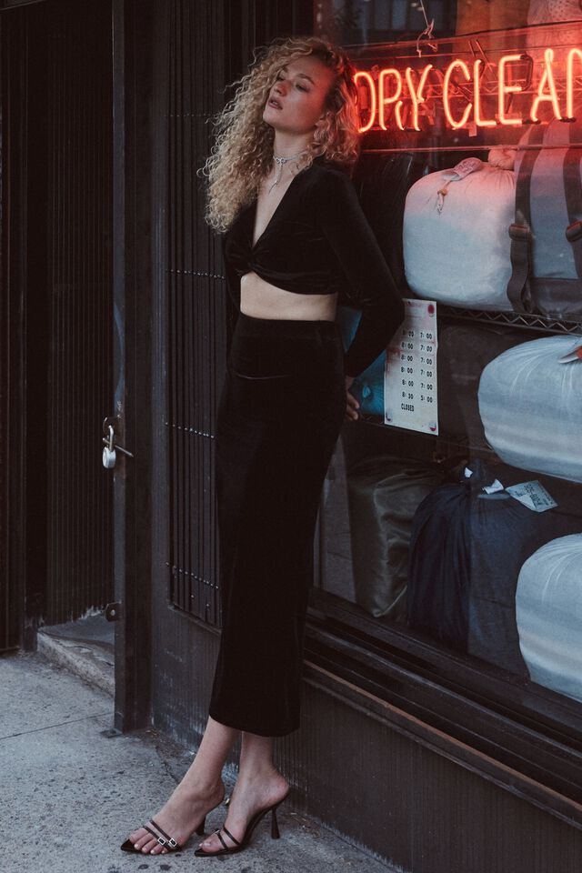 Arya Velvet Tube Maxi Skirt | Dynamite Clothing