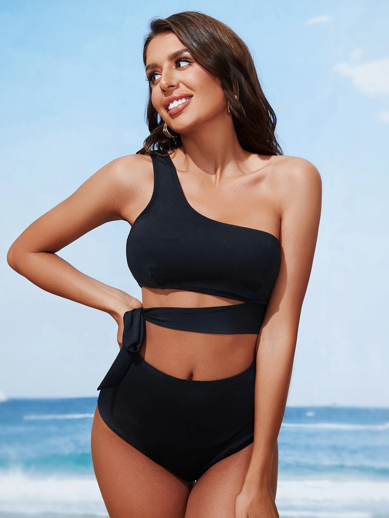 SHEIN Recycled One Shoulder Bikini Swimsuit | SHEIN