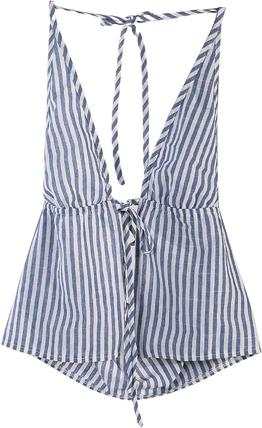 SweatyRocks Women's Striped Tie Front Halter Tops Sleeveless Cami Tops | Sexy, Summer, Backless T... | Amazon (US)