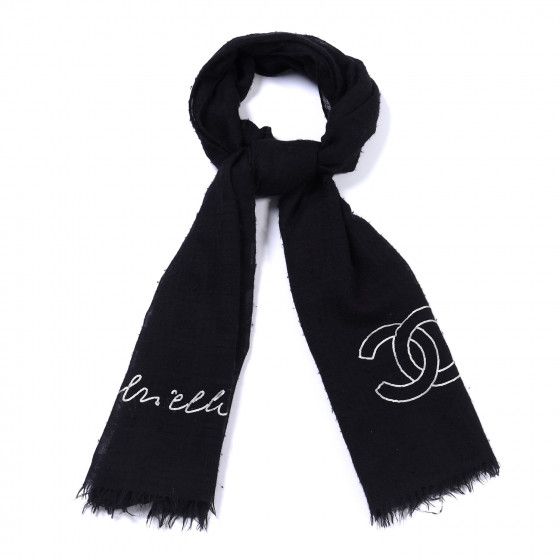 CHANEL Cashmere Silk CC Scarf Black | FASHIONPHILE | Fashionphile