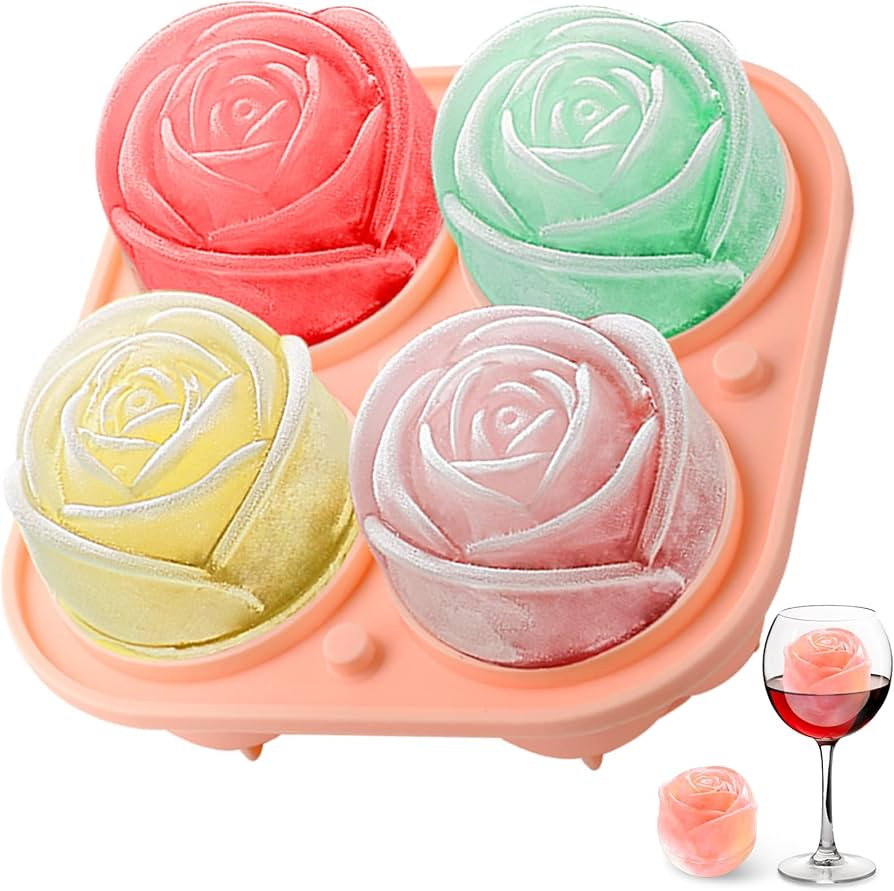 2 INCH Fun Shapes,Rose Ice Cube Mold,Rose Gift Ice Ball Maker Mold | Silicone Ice Cube Tray,Whisk... | Amazon (US)